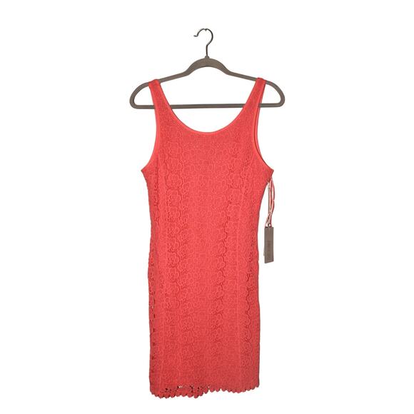JENNIFER LOPEZ NEW $70 Coral Scoop Neck Lace Sleeveless Sheath Dress Size 10 - Picture 1 of 4
